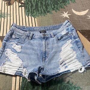 American Eagle Outfitters Light Blue Distressed High-Rise Jean Shorts